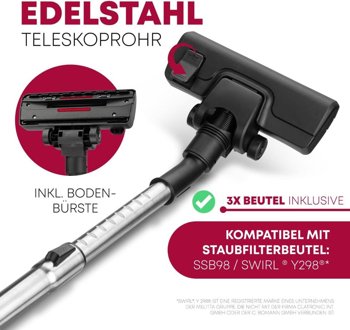Clatronic® Staubsauger mit Beutel | Bodenstaubsauger mit energiesparenden 700 Watt | Staubsauger mit