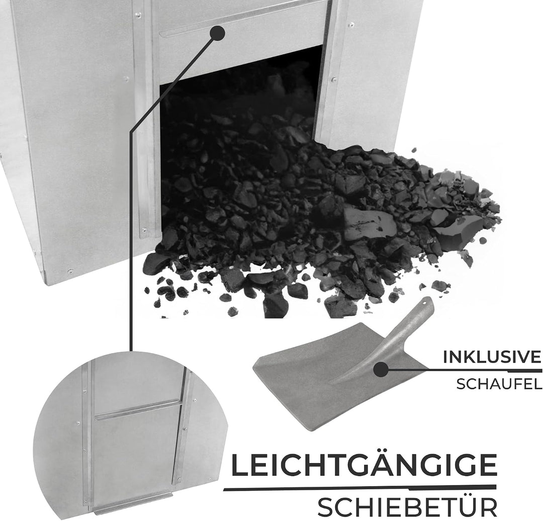 Kohleeimer Kohlebunker Kohlebehälter 150kg 300L Verzinkter Stahl Erhöhter Sockel Verstärkungsstange