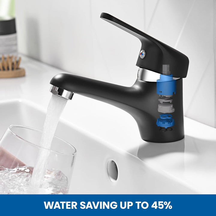 Auralum Schwarz Wasserhahn Bad, Waschtischarmatur ohne Ablaufgarnitur, Messing Einhandmischer Waschb