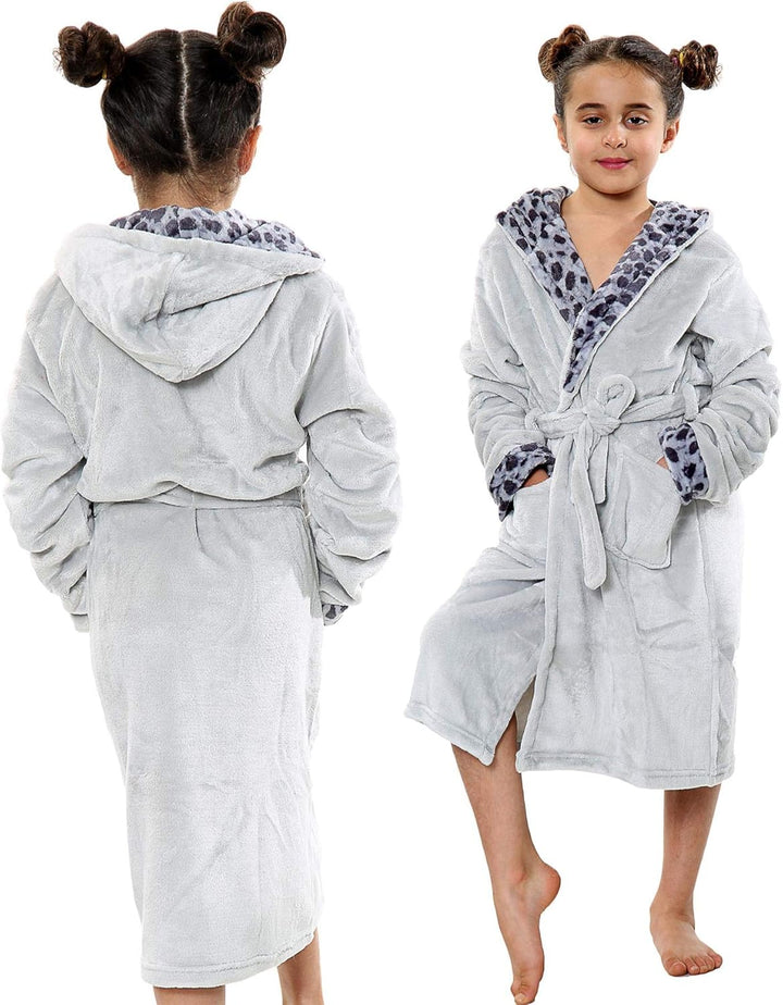 A2Z 4 Kids Sanft Leopard Druck Bademantel Dressing Kleid Nachtwäsche Vlies Vermummt Strand, Baden, S