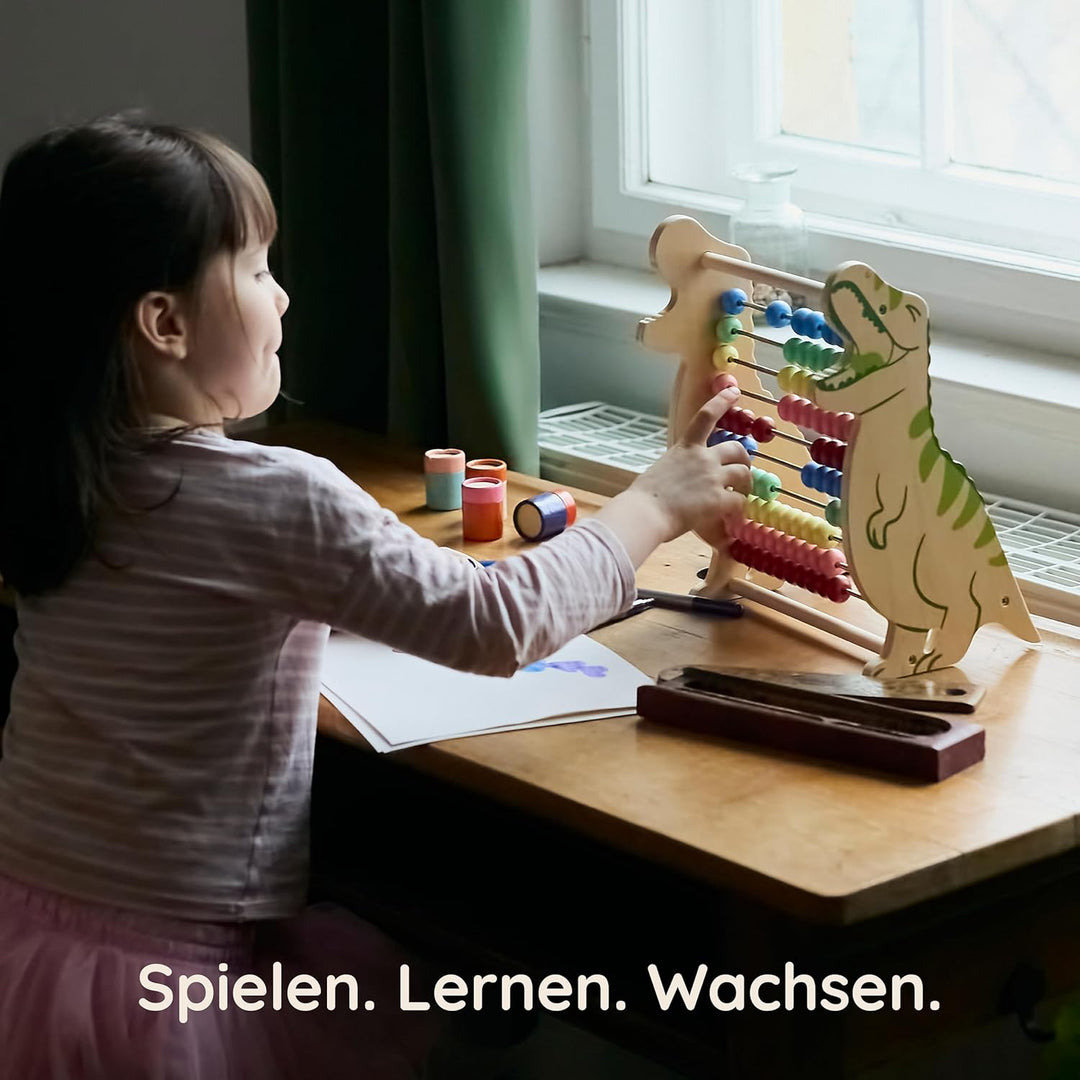 Twig & Leaf Rechenschieber für Kinder aus Holz, Dinosaurier Abakus Montessori Spielzeug zum Rechnen