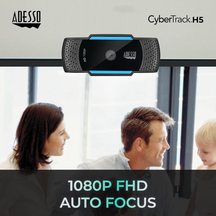 Adesso CyberTrack H5 Webcam HD 1080P - Autofokus-Webcam - eingebautes Doppelmikrofon - Stativhalteru