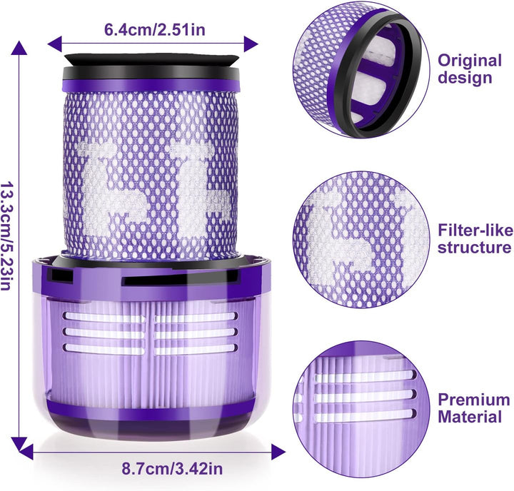 Leadaybetter 3 Stück Ersatzfilter Filter für Dyson V12 Detect Slim Absolute Staubsauger, Waschbar Er