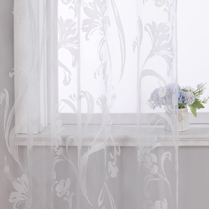 CORLIF Voile Gardine mit Ösen Vorhang Ausbrenner Muster Transparente Gardinen Wohnzimmer Schlafzimme