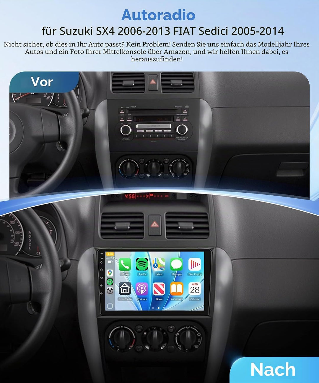 Autoradio 8 Kern Q-Snapdragon 4+64G Android 15 für Suzuki SX4 2006-2013 FIAT Sedici 2005-2014,9 Zoll