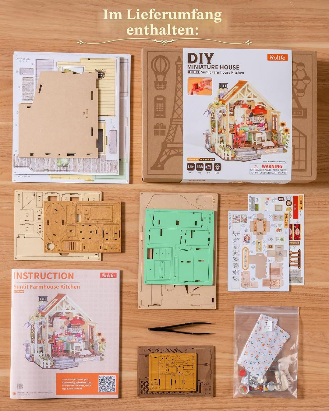 Rolife DIY Miniatur Haus Bausatz für Erwachsene, Sonnenlicht Bauernhaus Küche, Cottage Stil Holz Pup