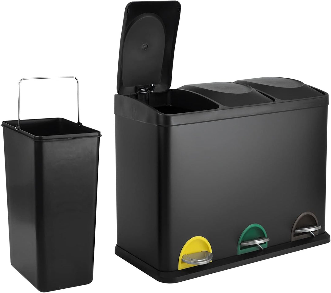 SVITA TC3X15 Treteimer 45 Liter Grau 3X 15L dreifach Abfalleimer 3er-Mülleimer Mülltrennung Küchen-E