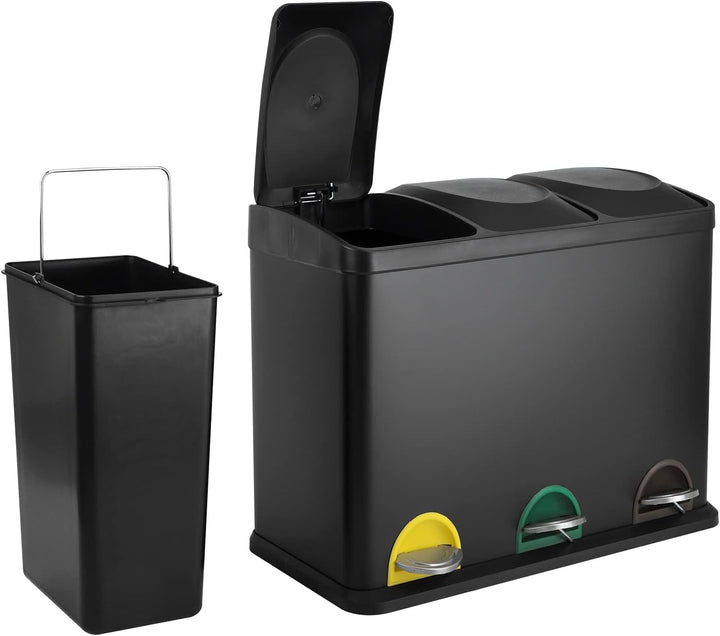 SVITA TC3X15 Treteimer 45 Liter Grau 3X 15L dreifach Abfalleimer 3er-Mülleimer Mülltrennung Küchen-E