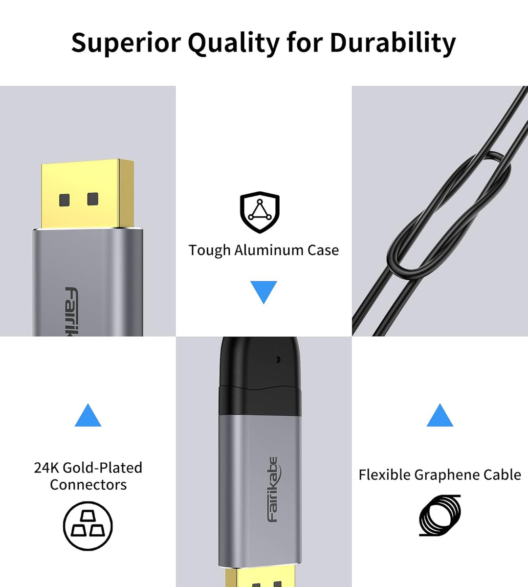 fairikabe DisplayPort auf USB C 4K 60Hz, Upgrade DisplayPort auf USB-C Kabel, 2m, unidirektionales D