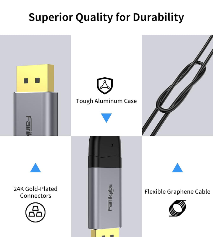 fairikabe DisplayPort auf USB C 4K 60Hz, Upgrade DisplayPort auf USB-C Kabel, 2m, unidirektionales D