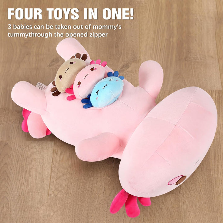 Shownicer Plüschtier Axolotl Kuscheltier Stofftier Kawaii Plüsch, Mama & 3 Babys Plüschkissen Spielz
