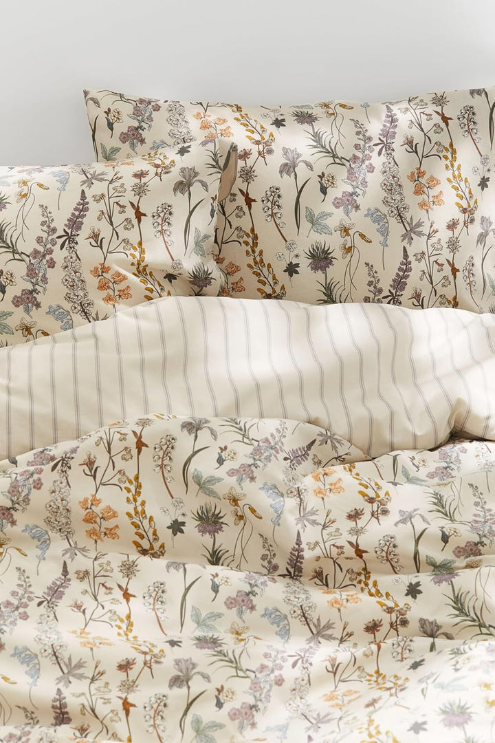 Freyamy Blumen Bettwäsche 135x200 2tlg, Aesthetic Botanisches Wende Bettwäsche-Set aus Gewaschener M