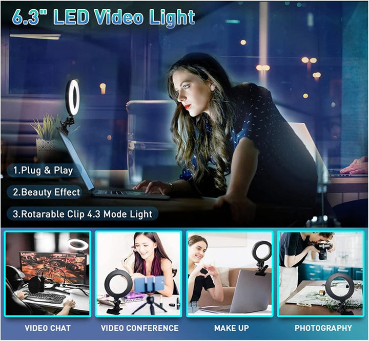 6 Zoll Kompaktes Ring-LED-Selfie-Licht mit Einstellbarer Helligkeit für Make-up-Video-Live-Stream fü