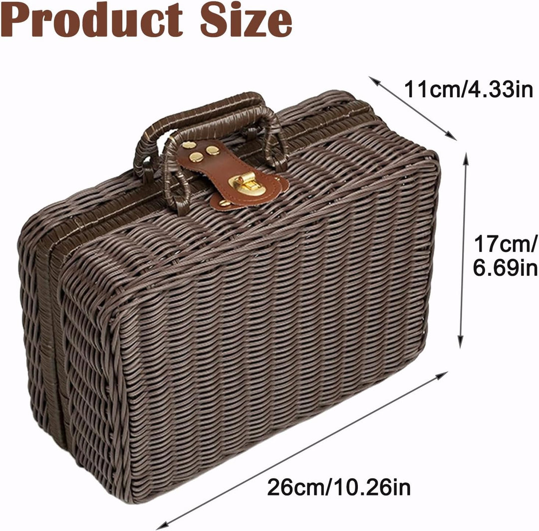 Geflochtener Rattan-Koffer Aufbewahrungskorb mit Griff, Gewebte Picknickbox, Handgewebt, mit Metalls