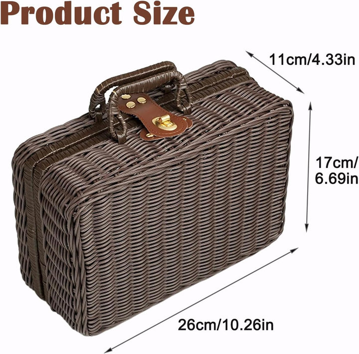 Geflochtener Rattan-Koffer Aufbewahrungskorb mit Griff, Gewebte Picknickbox, Handgewebt, mit Metalls
