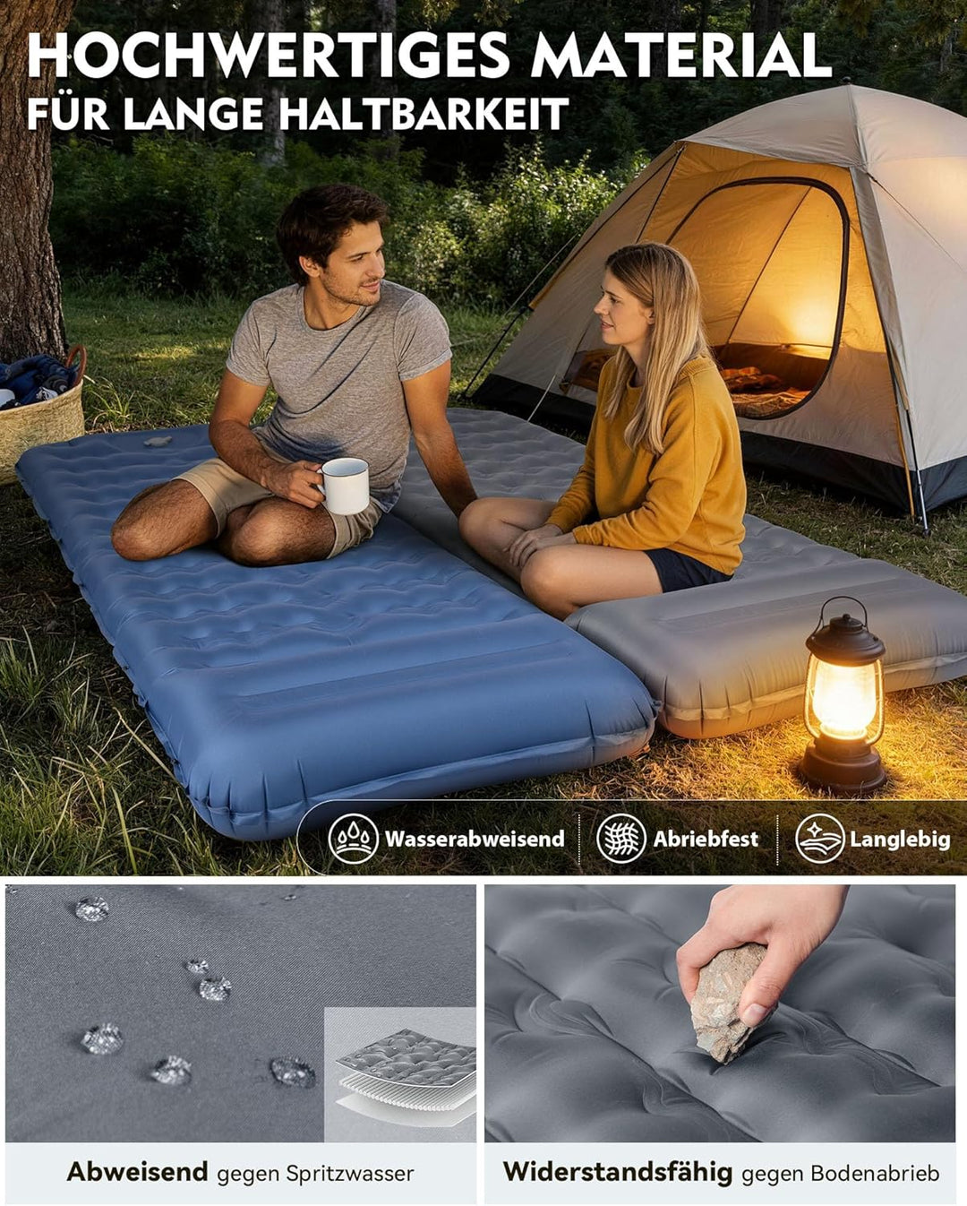 HIKENTURE Isomatte Camping, 12CM Ultradicke Isomatte Ultraleicht mit Kissen, Aufblasbare Matratze Kl