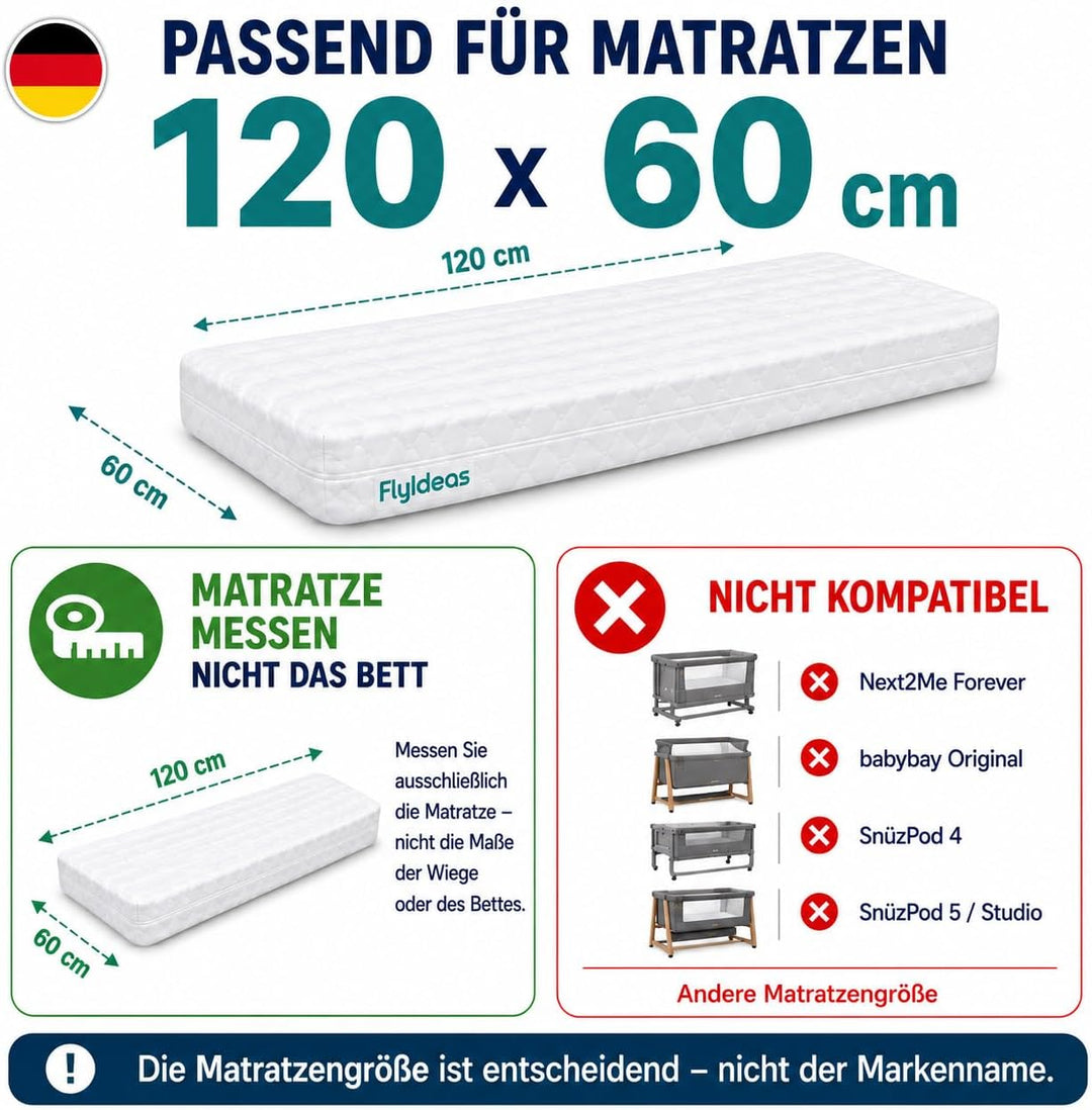 FlyIdeas Spannbettlaken 60x120 cm fur Babybett, 3 STK. - 100% Reine und Sanft Baumwolle - 2 Spannbet