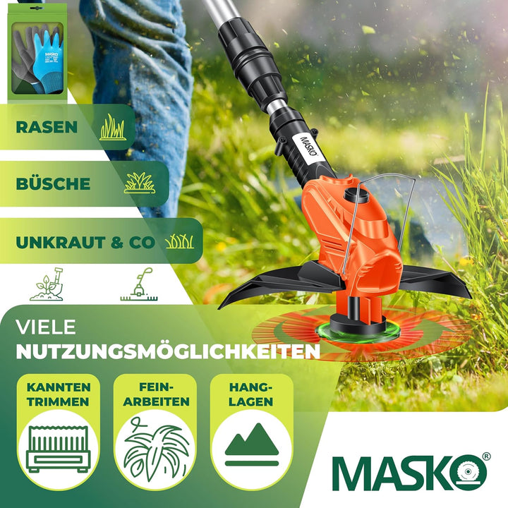 MASKO® Akku-Rasentrimmer mit 20 V Li-Akku, 2,0 Ah Akku und Ladegerät, Motorsense 26 cm Schnittkreis,