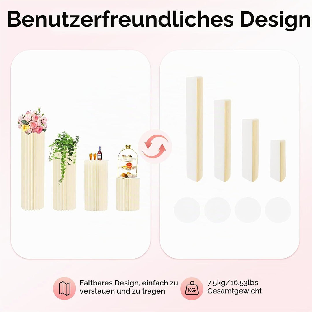 MccoMMon 4er-Pack Blumenständer mit zylindrischer Basis, Faltbarer Dekosäule,Blumensäule für Hochzei