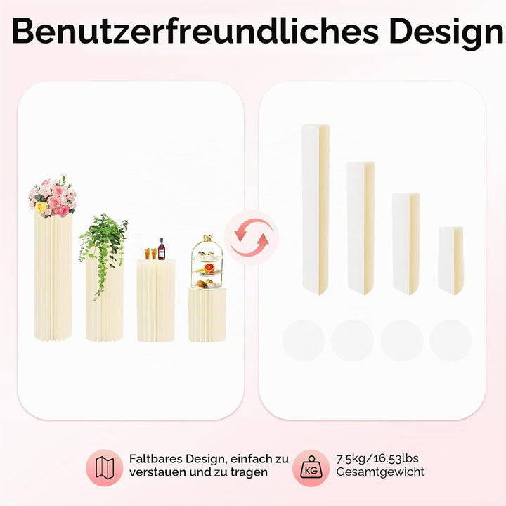 MccoMMon 4er-Pack Blumenständer mit zylindrischer Basis, Faltbarer Dekosäule,Blumensäule für Hochzei