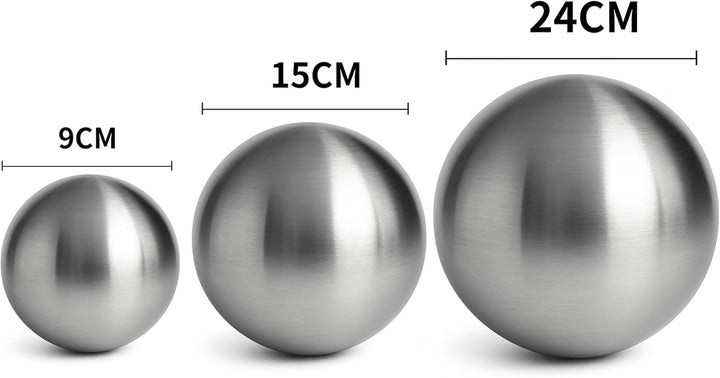 Köhko 3er Edelstahlkugeln-Set-06 Ø 9-15-24 cm Dekokugel aus gebürstet-matten Edelstahl, Ø 9-15-24 CM