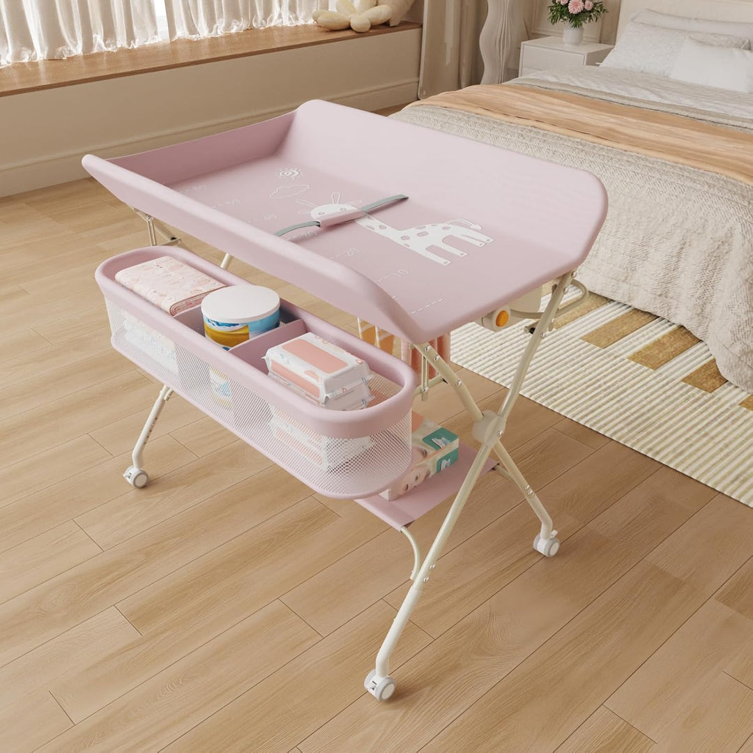 OHMG klappbare Wickelkommode Wickeltisch, Baby Wickelkombi, mit Wickelauflage Sicherheitsgurt und Ab