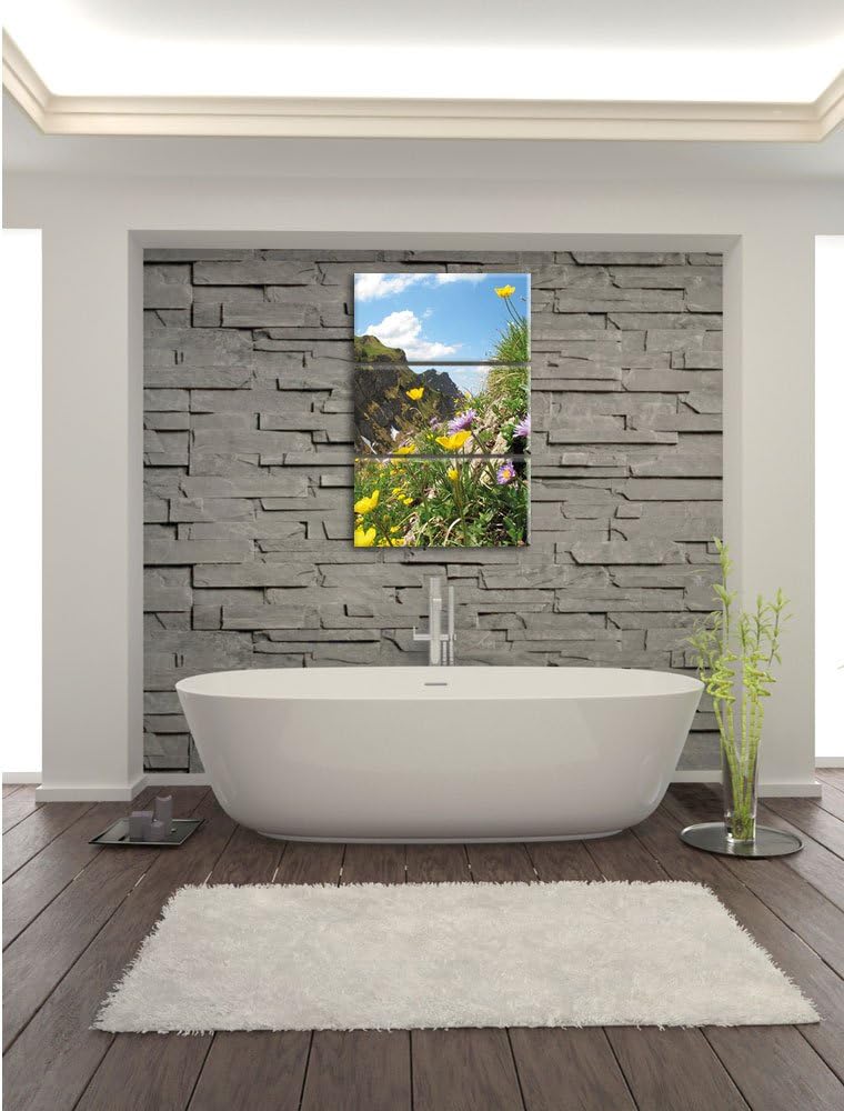 Pixxprint Blumenwiese im Frühling als Leinwandbild/Grösse: 3 Teilig (120x80) cm/Wandbild/Kunstdruck/