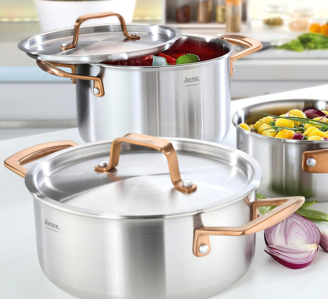 Spring Bratentopf GOURMET, mehrschichtiger Kochtopf mit Deckel aus Edelstahl, backofengeeignet, mit