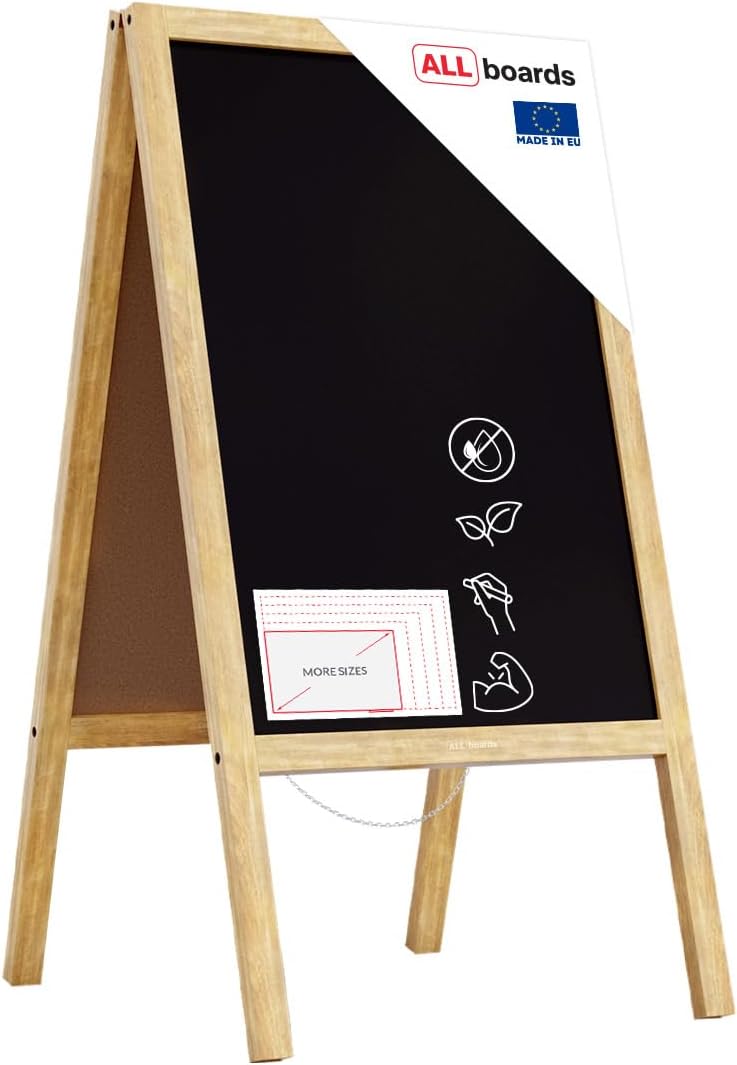 ALLboards Kundenstopper mit naturlackierten Holzrahmen 118x61cm, Werbetafel, Gehwegaufsteller, Aufst