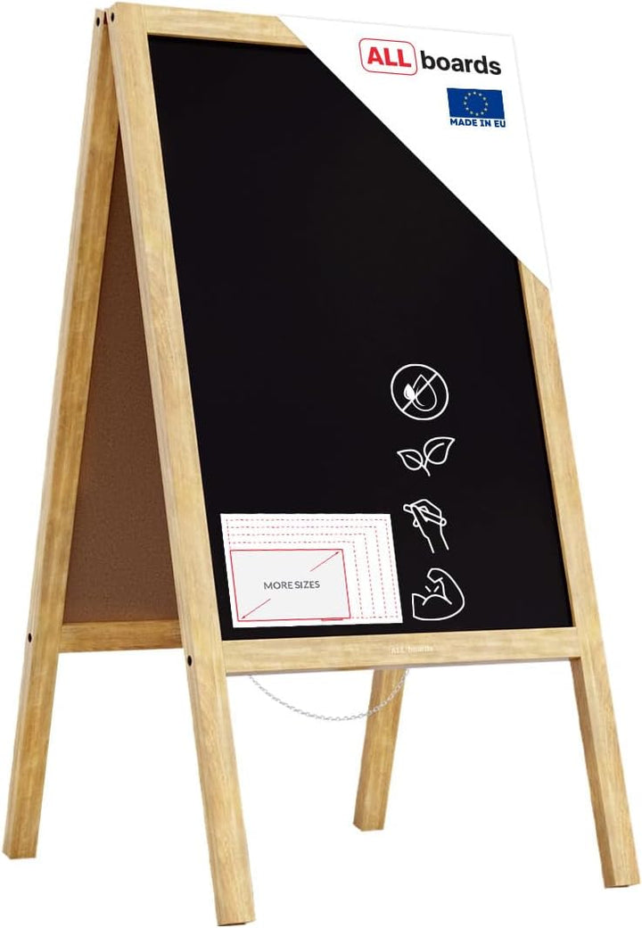 ALLboards Kundenstopper mit naturlackierten Holzrahmen 118x61cm, Werbetafel, Gehwegaufsteller, Aufst