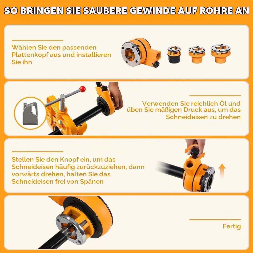 Hoteche Rohrgewindeschneider-Set 3-teilig | 1-1/4"-2" | 9CR2 Schneidbacken | Verchromte Platten