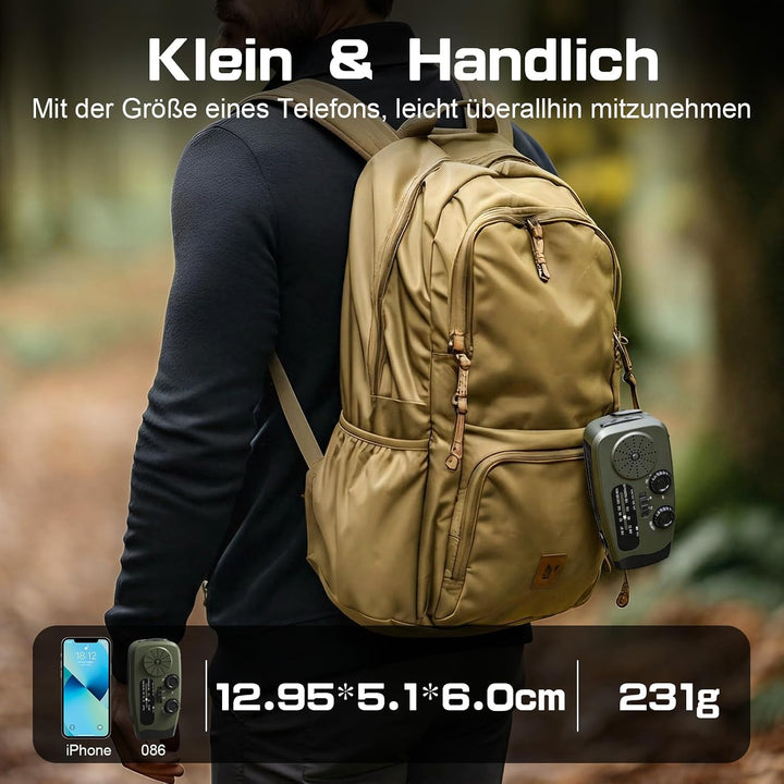 Notfall Kurbel Radio, 2000mAh/7400mWh Akku Kurbelradio Solar Batterie Power Bank USB AM/FM Radio mit
