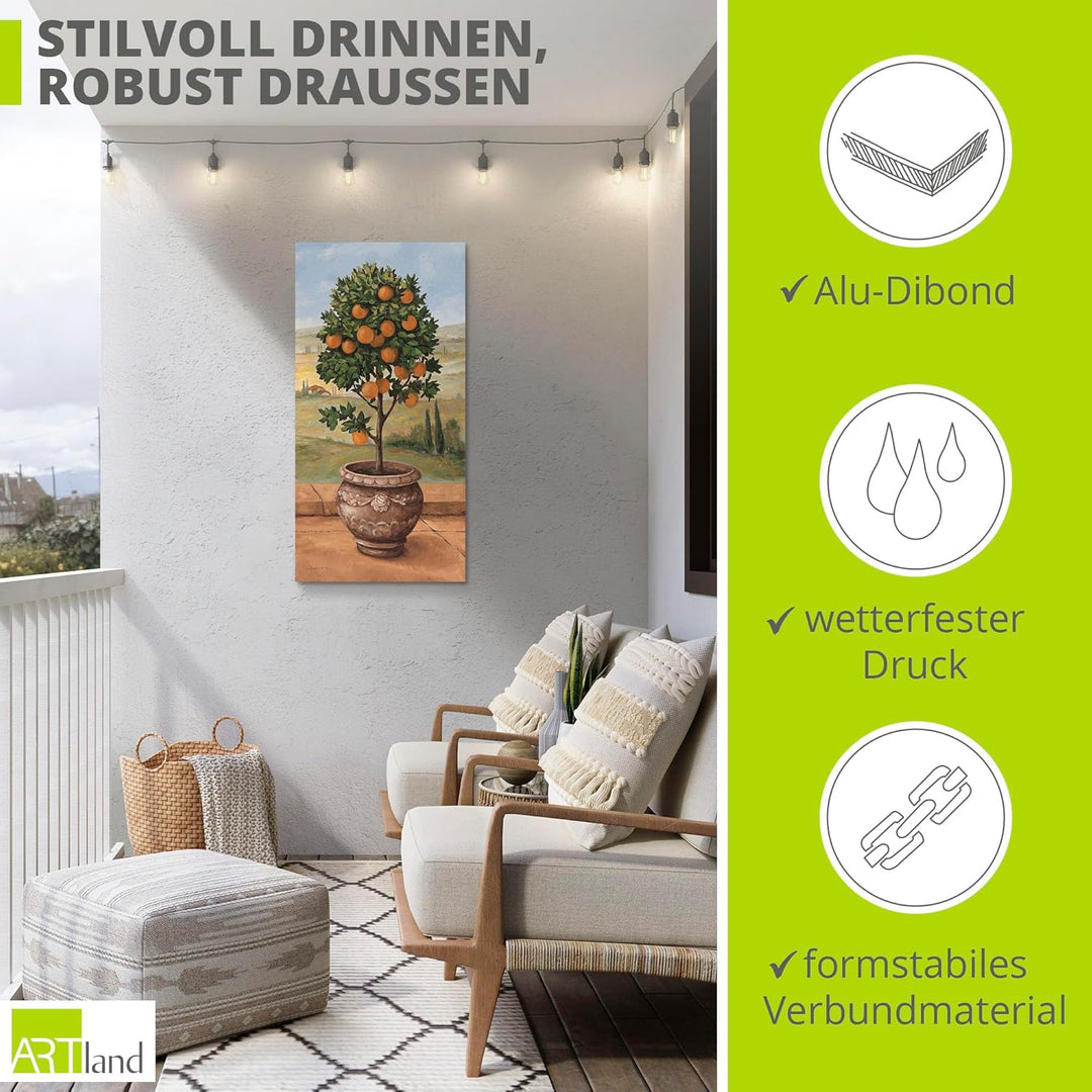 ARTland Wandbild Alu Verbundplatte für Innen & Outdoor Bild 30x60 cm Toskana Orange Baum Italien Lan
