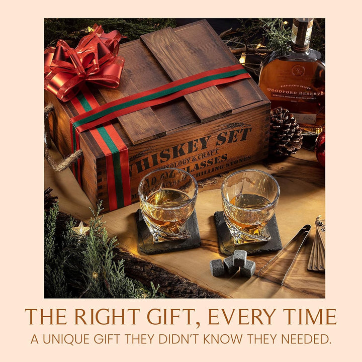 Mixology &amp; Craft Whisky Gläser Geschenkset für Männer &amp; Frauen - 2 Whiskey Gläser, 8 Whisky Steine,