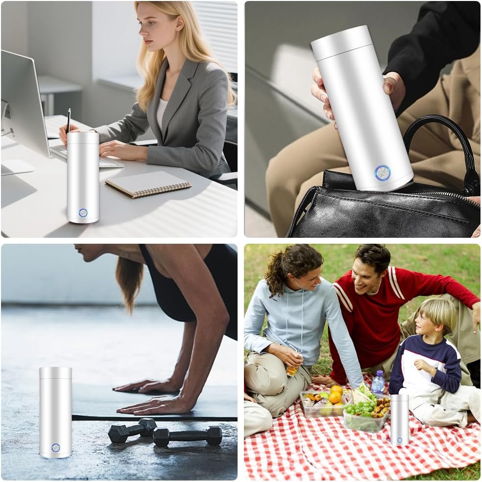 mizikuu Kleiner Tragbarer Wasserkocher, Reise Elektrisch Wasserkocher 400ML Tragbarer 304 Edelstahl