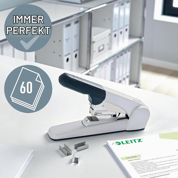 Leitz Extrastarkes Flachheftgerät, Für 60 Blatt Papier, Inkl. Heftklammern, Ergonomisches Design, Si