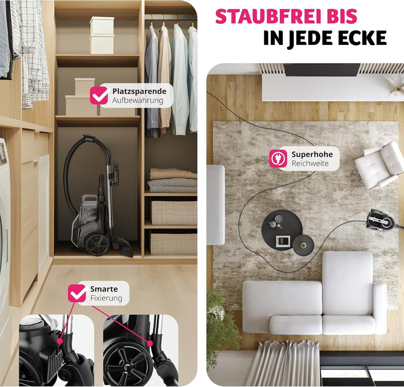 tectake® Staubsauger beutellos, VC900, 900 W, stark, beutelloser Bodenstaubsauger mit Kabel, für Tie