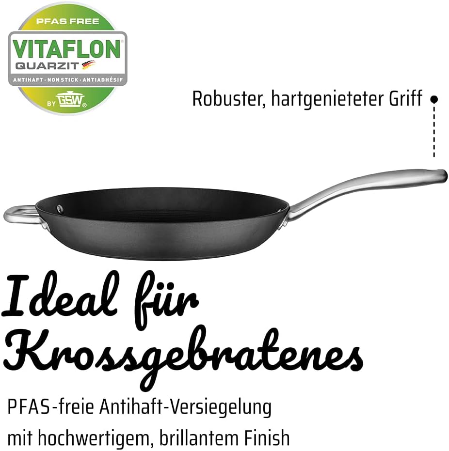 GSW 716482 Bratpfanne Robusta 32cm mit Gegengriff, Gusseisen, Edelstahl rostfrei, schwarz