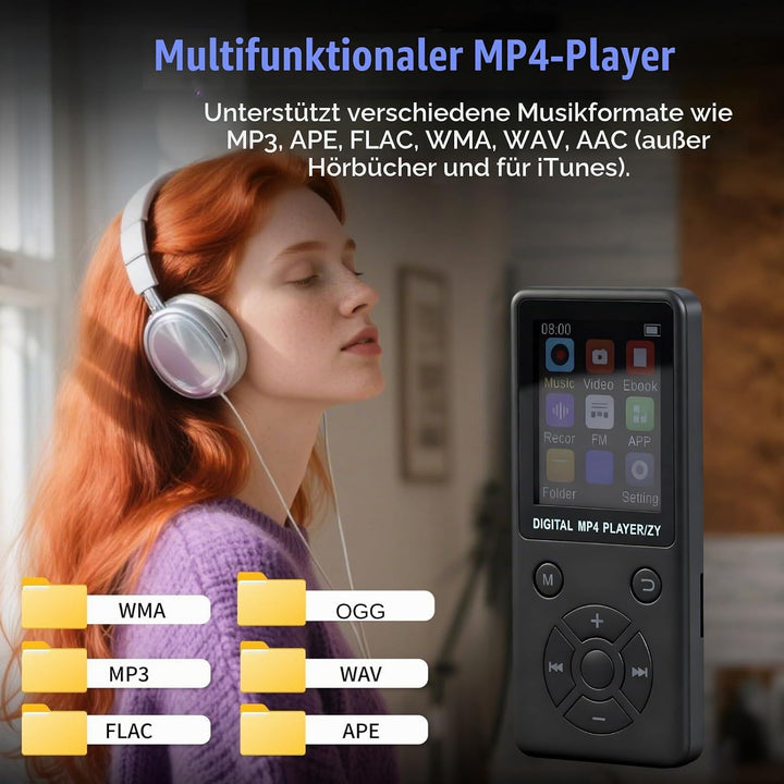 MP3-Player/MP4-Player 64GB Bluetooth 5.0 HiFi MP3 Musik-Player, 1,8-Zoll-LCD-Bildschirm Musikplayer