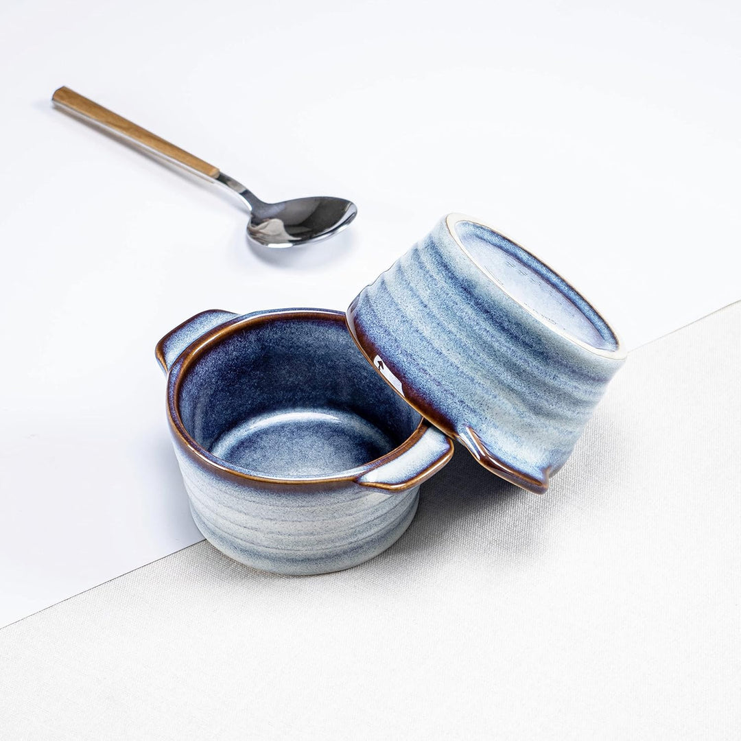 Mini Cocotte Porzellan, Keramik Auflaufform mit Deckel Ofenfest 4 Stück - 230 ml, Creme Brulee Schäl