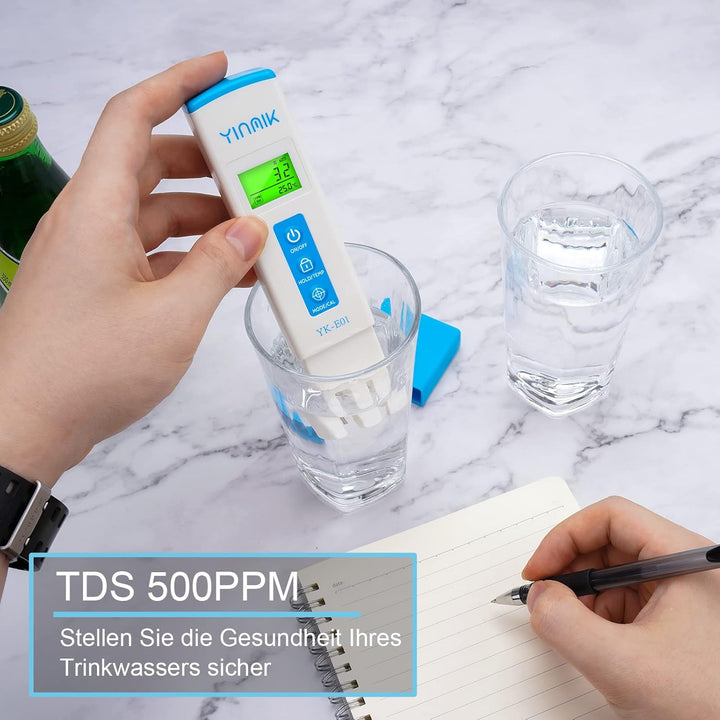 YINMIK Digitales pH Messgerät und TDS Tester Set, 3 in 1 PPM TDS EC Temperatur Messgerät für Trinkwa