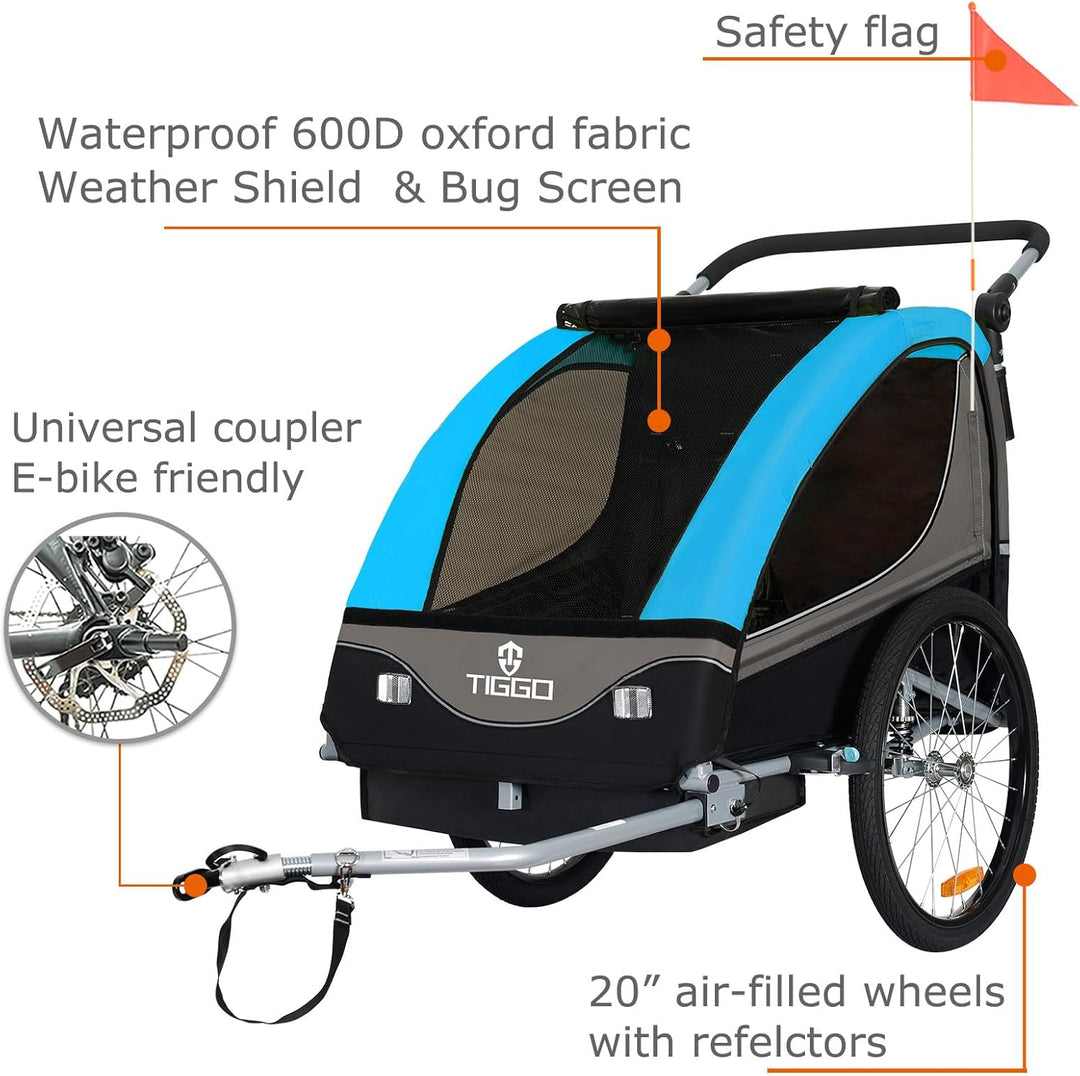 Tiggo S2 Kinderanhänger mit Federung Jogger 2 in 1 Kinder Buggy fahrradanhänger Anhänger 360° Drehba