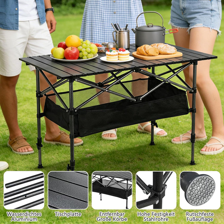 Campingtisch Klappbar, Klapptisch Höhenverstellbar 50-80cm, Camping Tisch Faltbar mit Netztasche &amp; T