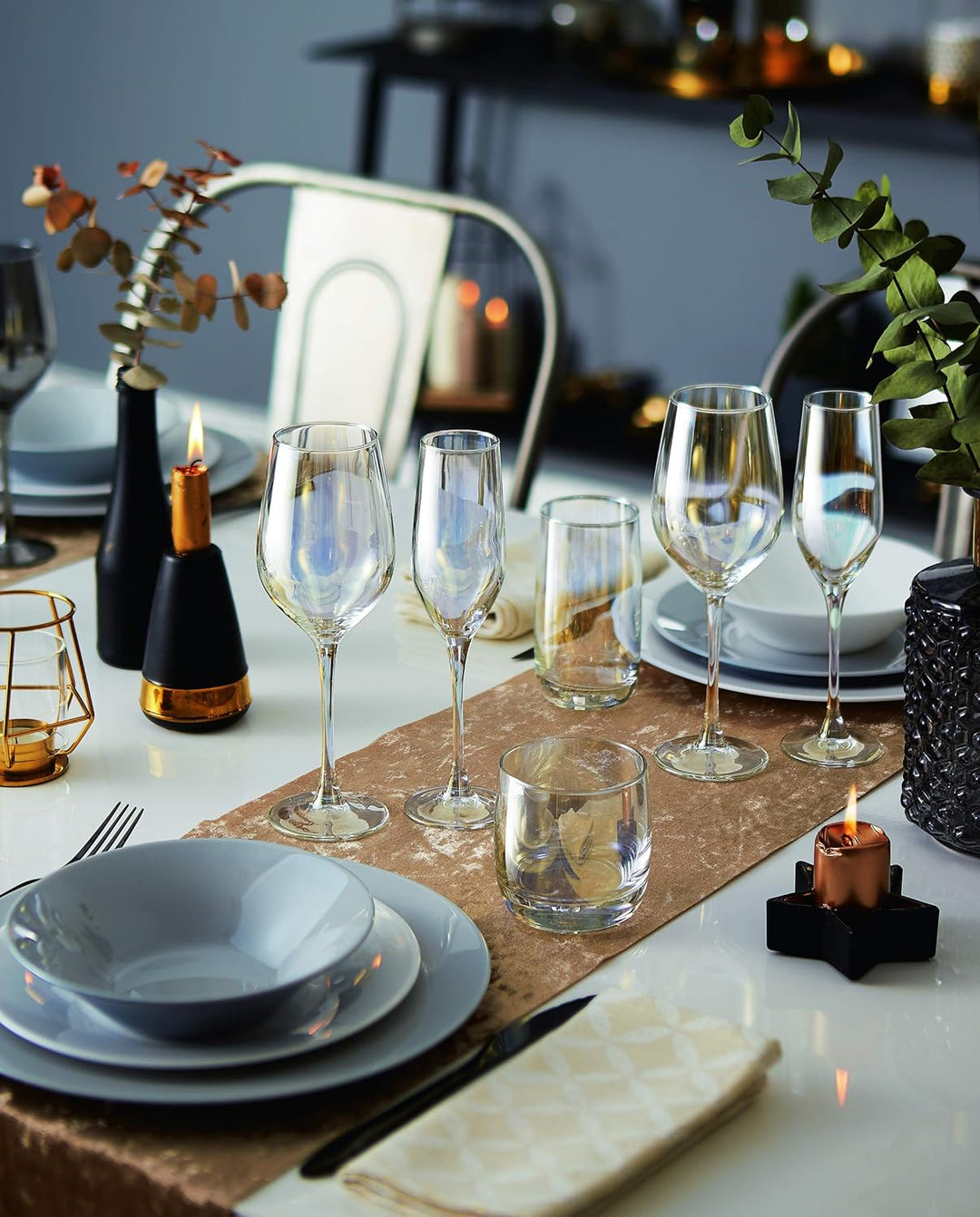 CreaTable, 21347, Serie SHINY Gold, Whiskybecher 4 teilig, Glas, Whiskybecher 4 teilig
