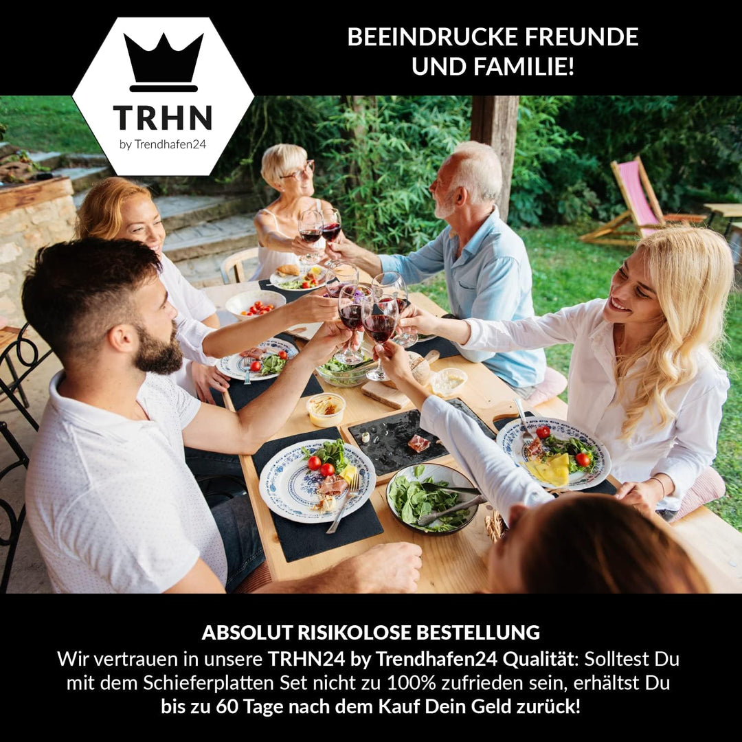 TRHN24 by Trendhafen24 Schieferplatte Servierplatte mit Besteck (6er Set) - 30x20 cm Servierplatten