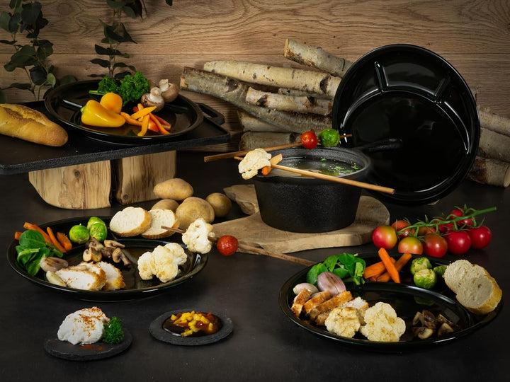 CreaTable, 22921, Serie Fondue und Grill-Teller UNIVERSAL SCHWARZ, Geschirrset, Fondueteller 4 teili
