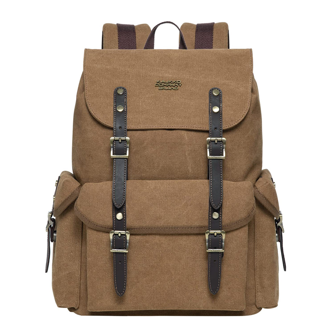 KAUKKO Canvas Retro Rucksack Damen Herren, Vintage Jagdrucksack Wanderrucksack mit 14 Zoll Laptopfac