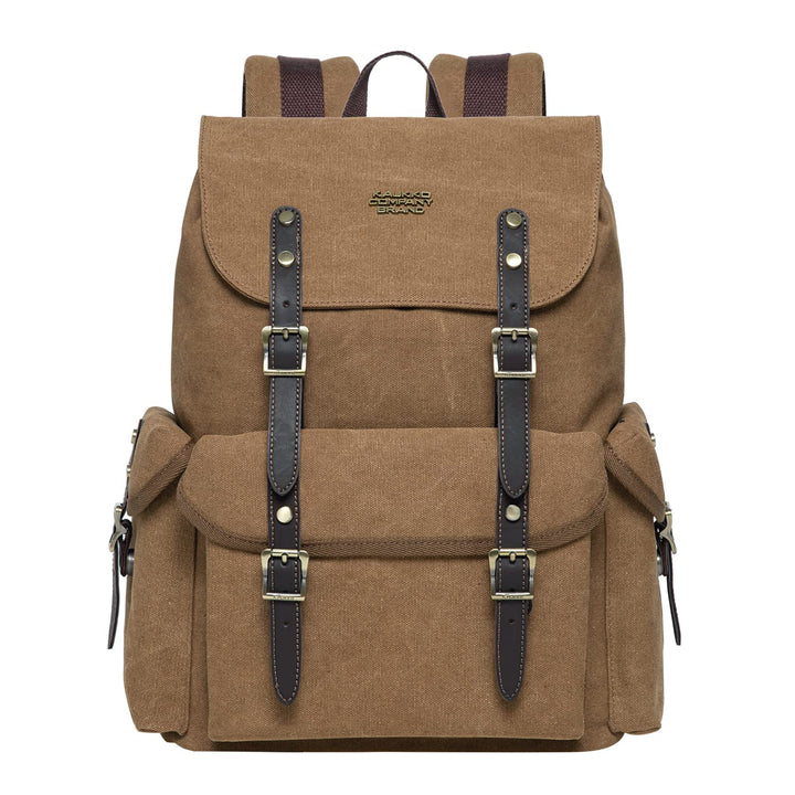 KAUKKO Canvas Retro Rucksack Damen Herren, Vintage Jagdrucksack Wanderrucksack mit 14 Zoll Laptopfac