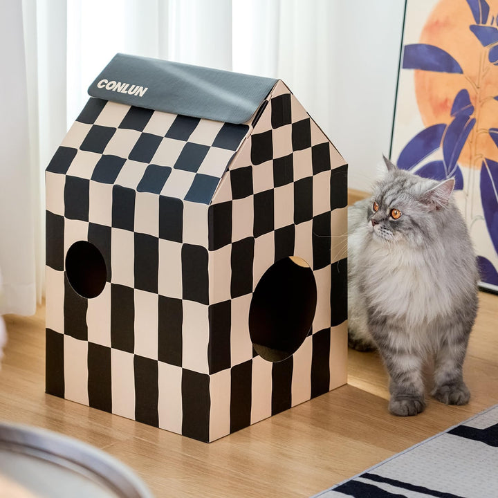 Conlun Katzenhaus mit Kratzbrett &amp; Katzenminze, Leicht zu Montieren - Kratzhöhle für Wohnungskatzen,