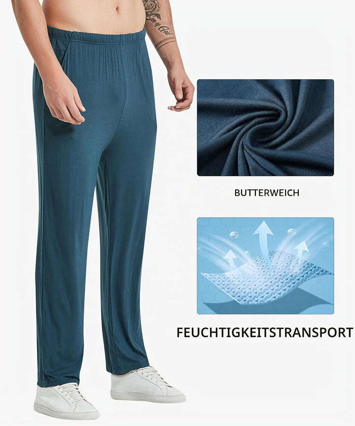 MoFiz Herren Schlafanzughose Lang Modal Pyjamahose Schlafhose Weit Loungewear, 2 Pack-05